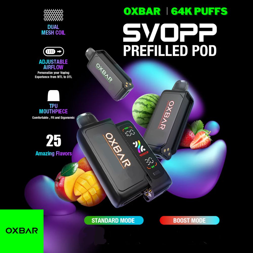 Oxbar Pod Descartável Svopp kit bateria + 2 refil G32k - 64000 Puffs